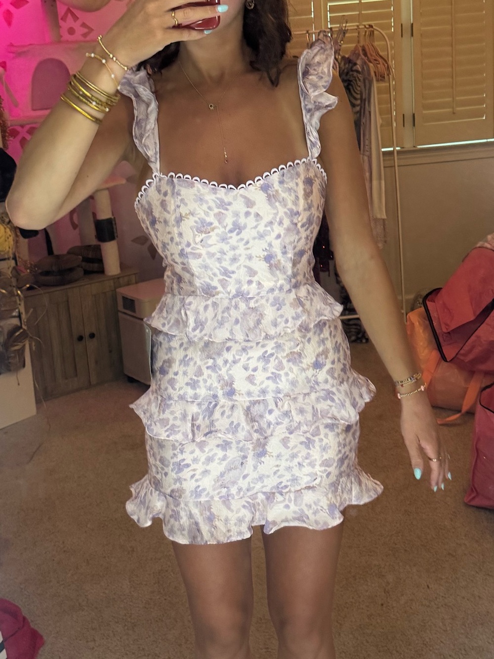 Lulu's Lavender Floral Ruffle Mini Dress